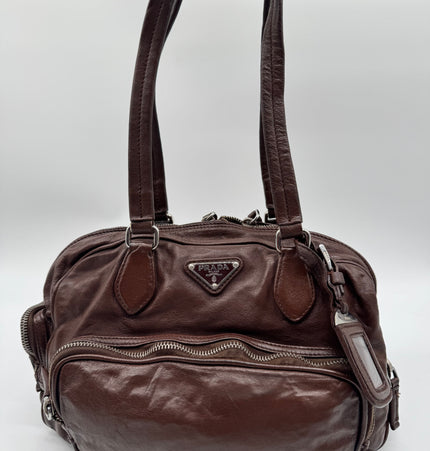 Prada wrinkled leather shoulder bag