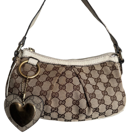 Gucci GG Canvas Shoulder Bag with Heart Charm