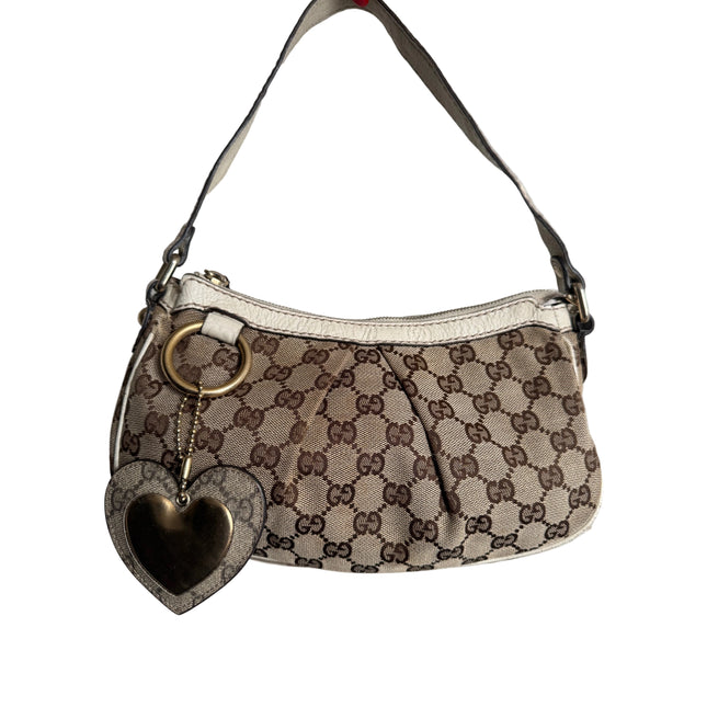 Gucci GG Canvas Shoulder Bag with Heart Charm
