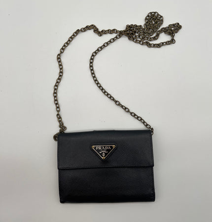 PRADA  cash and card wallet with added chain strap