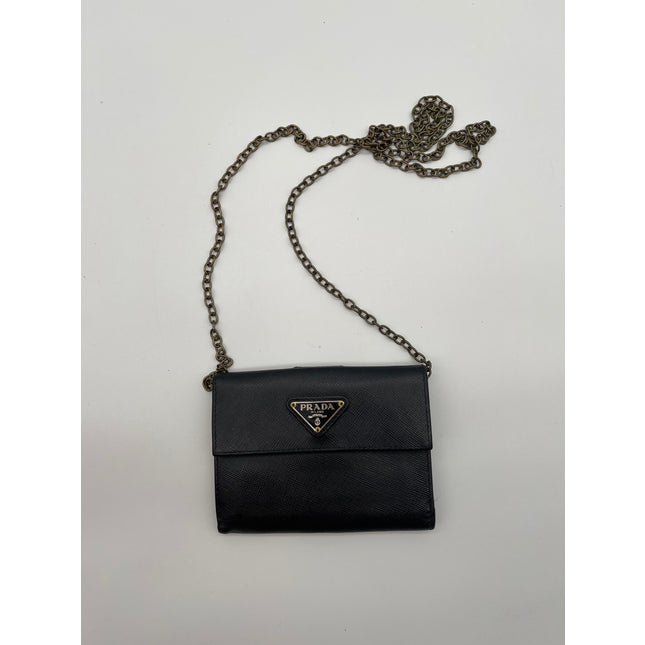 PRADA  cash and card wallet with added chain strap