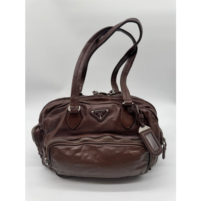 Prada wrinkled leather shoulder bag
