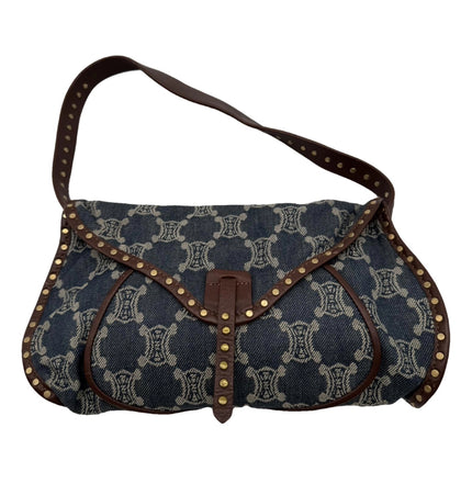 Sac bandoulière Celine Ava en denim clouté