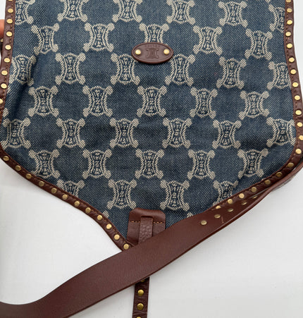 Sac bandoulière Celine Ava en denim clouté