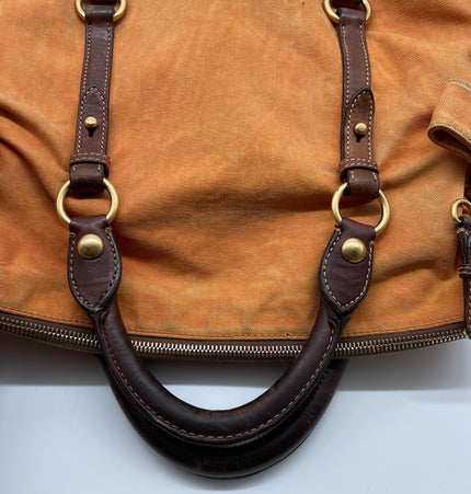 miu miu bow handbag in denim and leather trim