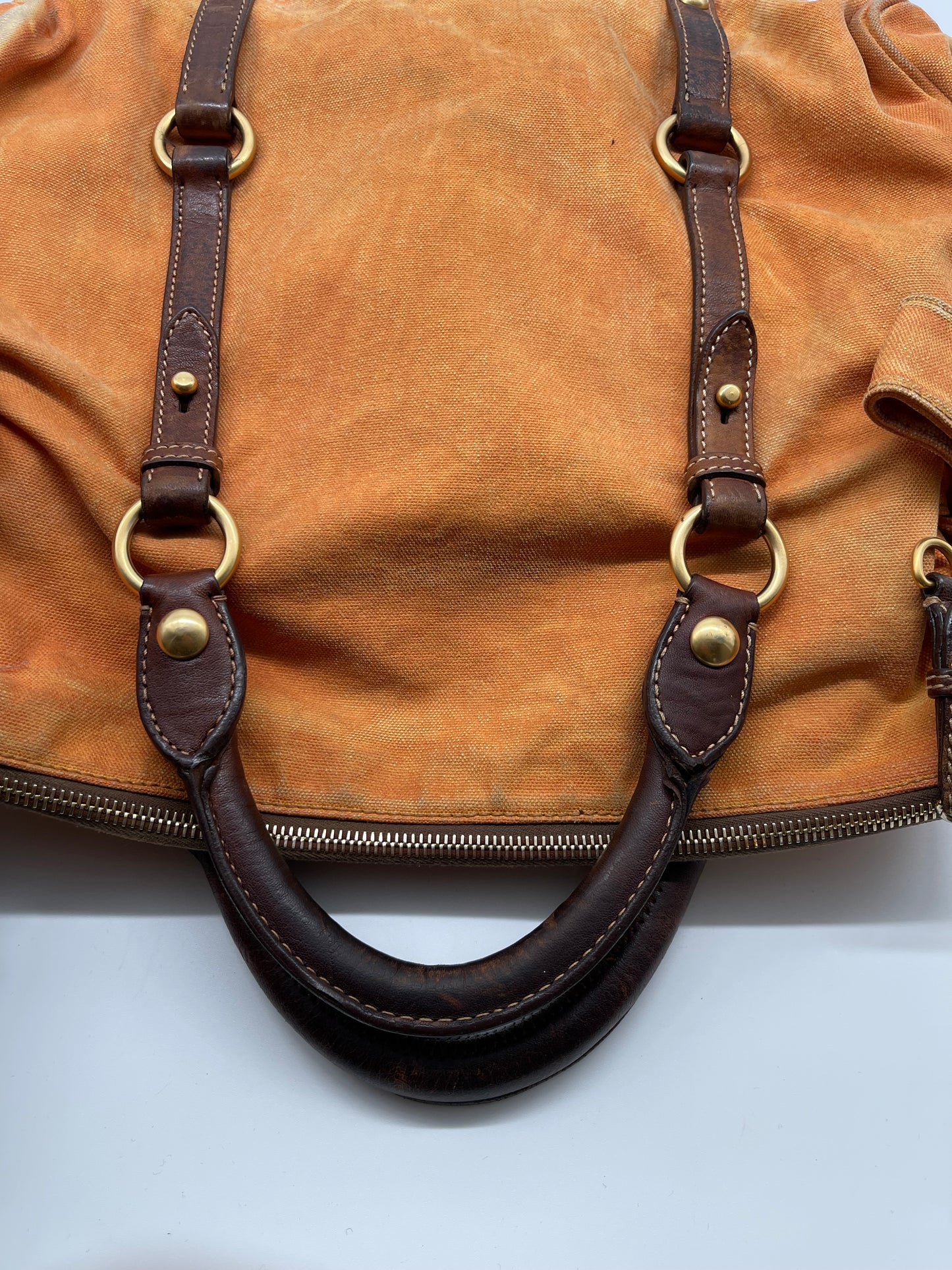 miu miu bow handbag in denim and leather trim