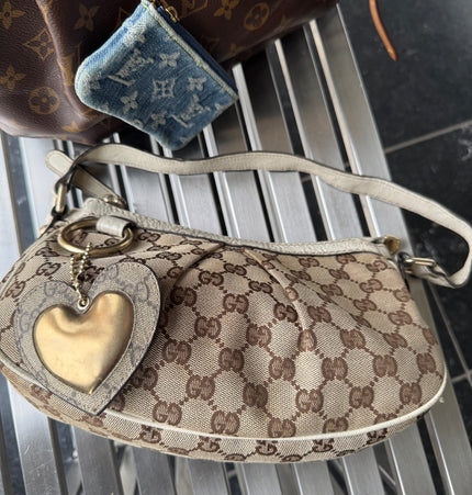 Gucci GG Canvas Shoulder Bag with Heart Charm