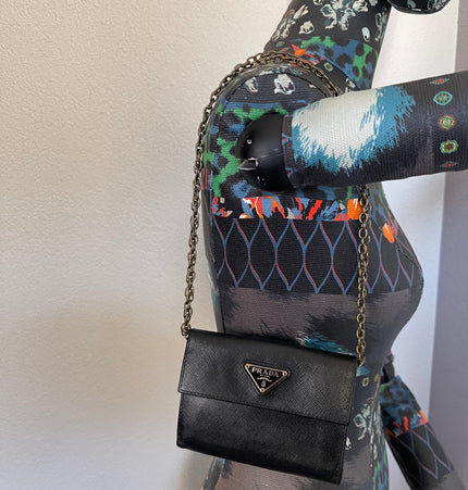 PRADA  cash and card wallet with added chain strap