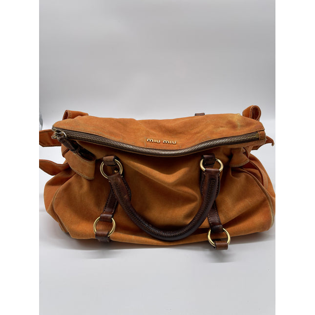 miu miu bow handbag in denim and leather trim