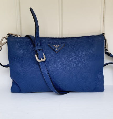 Prada blue leather crossbody bag
