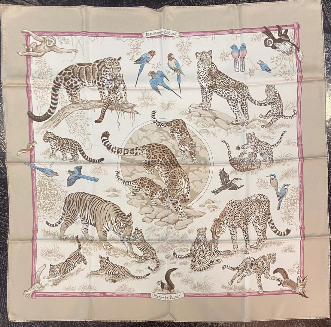 Hermes tendresse feline silk scarf