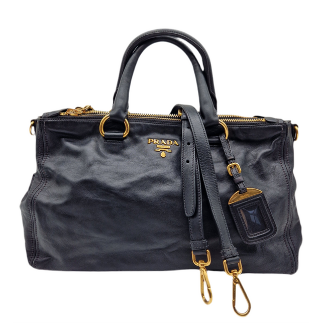 Prada double zipper leather bag
