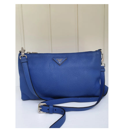 Prada blue leather crossbody bag