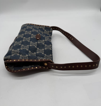 Sac bandoulière Celine Ava en denim clouté
