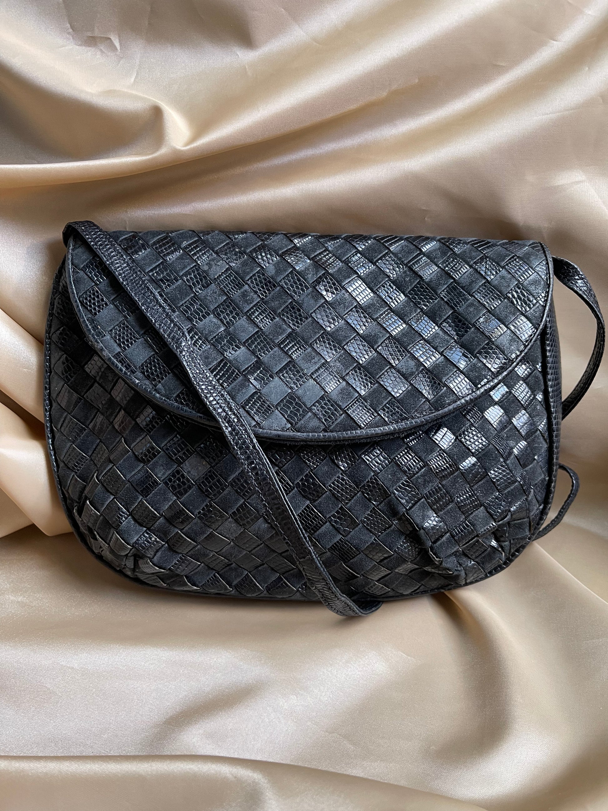Black Woven Leather Crossbody Bag