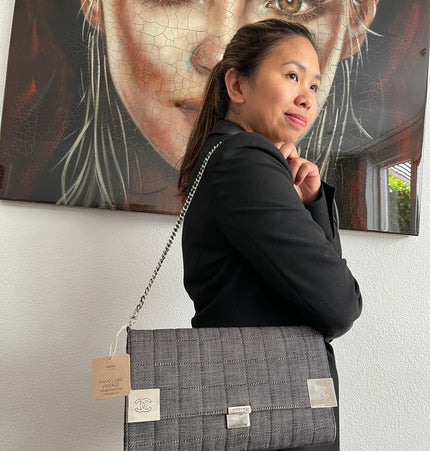 Chanel east west chocolate bar shoulder bag