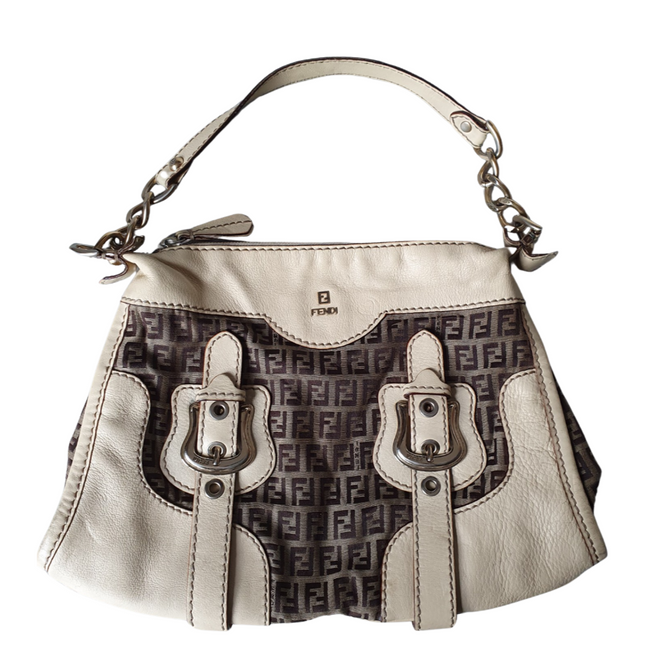 Fendi cloth and leather shoulder bag