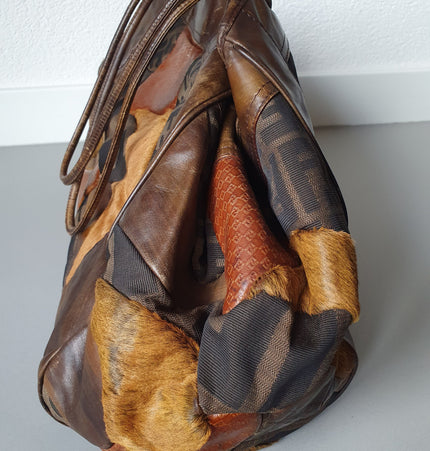 Fendi exotic leather patches shoulder bag