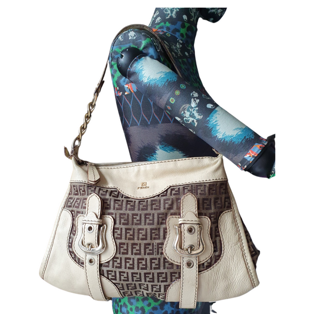 Fendi cloth and leather shoulder bag