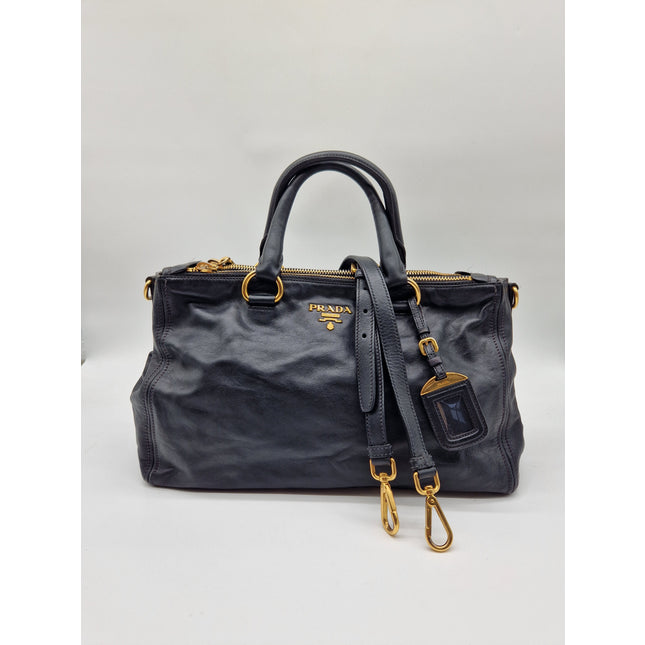 Prada double zipper leather bag