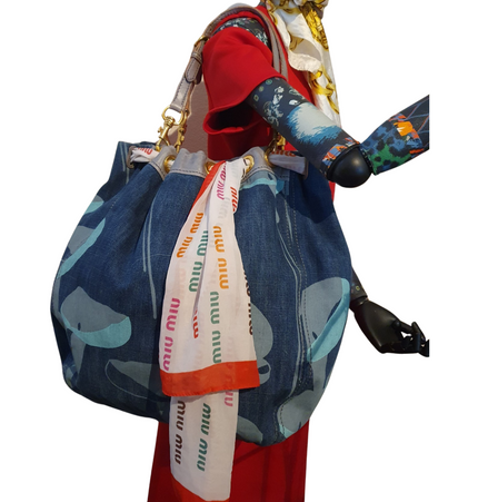 Sac cabas bandoulière en denim rare Miu Miu,