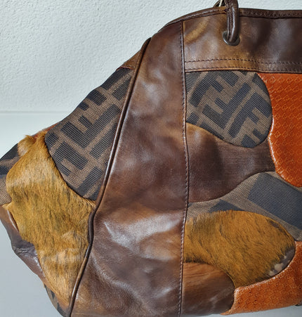 Fendi exotic leather patches shoulder bag