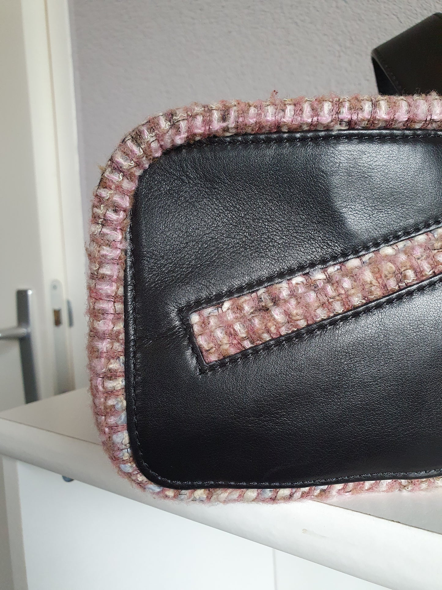Chanel box leather and tweed bag