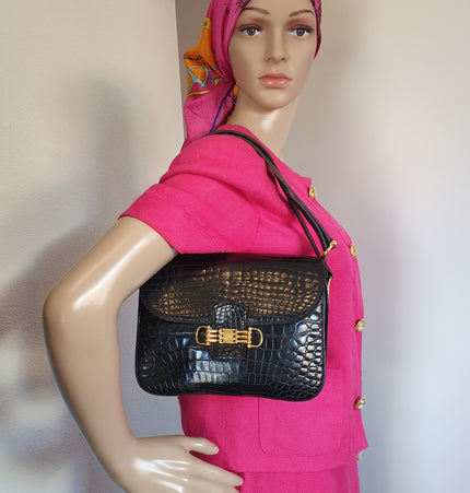 CELINE Triomphe Vintage-Umhängetasche aus Krokodilleder